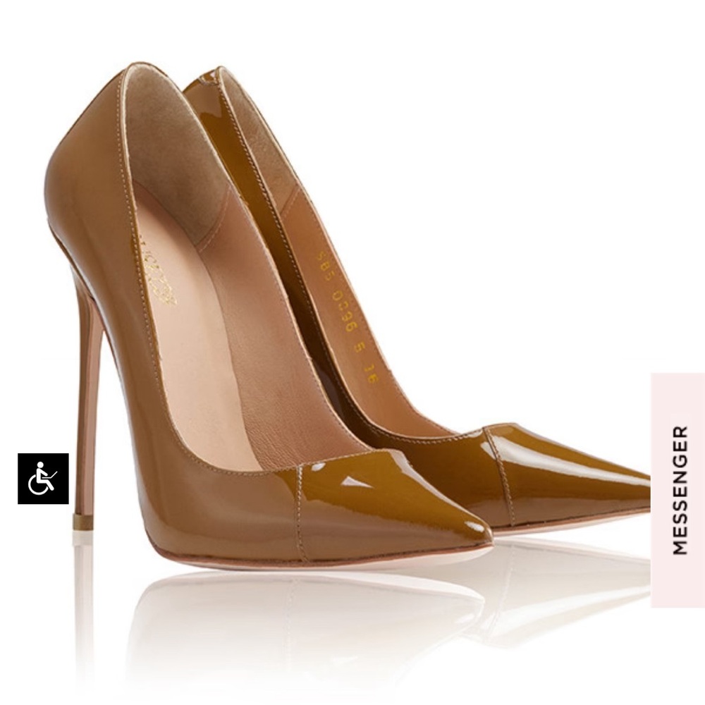 5" TAN PATENT LEATHER POINTY TOE HEELS